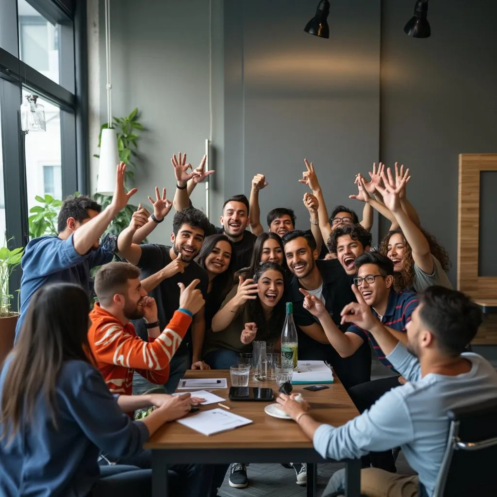 Equipo de startup tecnológica celebrando